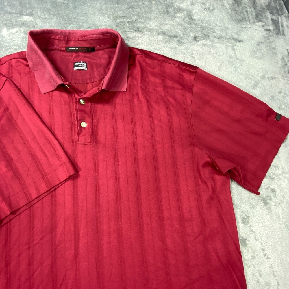 Nike Tiger Woods Collection Shirt Mens XL Red Dri FIT Golf Polo Striped